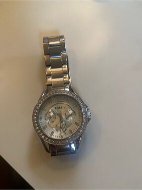 Fossil Silver Stainless Steel Crystal Bezel Watch